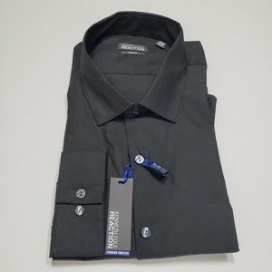 Kenneth Cole Reaction Sz 17.5 (36-37) Black Wrinkle Free Button Down Dress Shirt